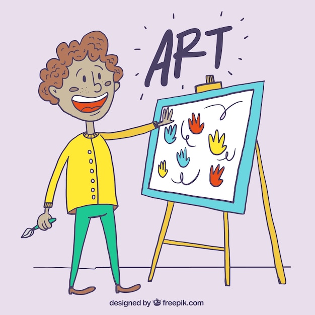 Free vector hand drawn painter with a canvas