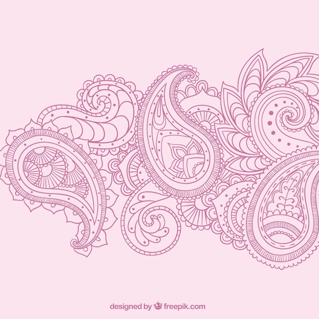 Vettore gratuito disegnati a mano paisley ornamenti in colore rosa