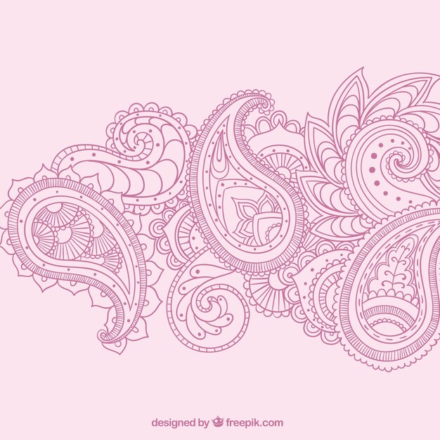 Hand drawn paisley ornaments in pink color