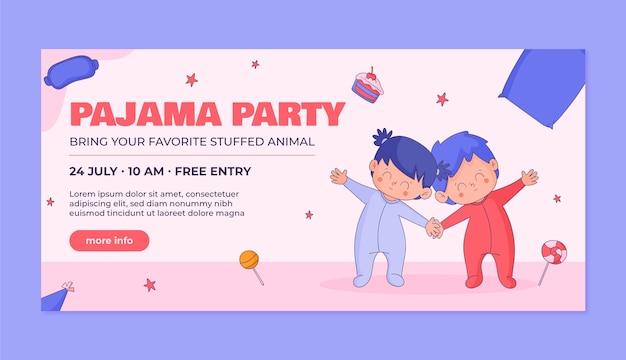 Free vector hand drawn pajamas party horizontal banner