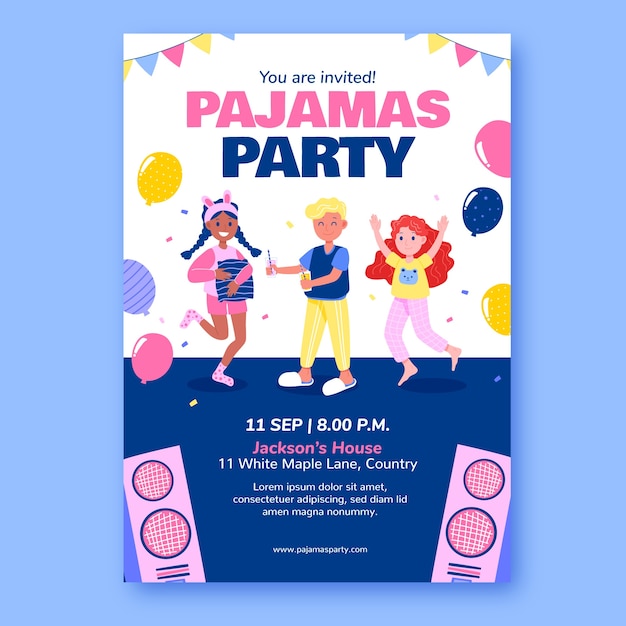 Hand drawn pajamas party invitation template