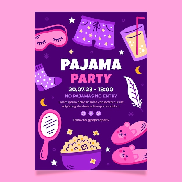 Invito a una festa in pigiama disegnato a mano