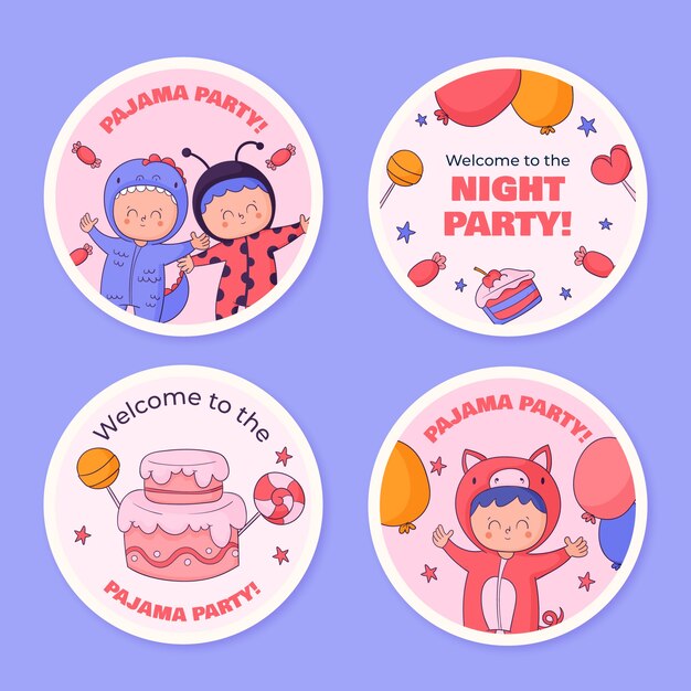 Hand drawn pajamas party labels