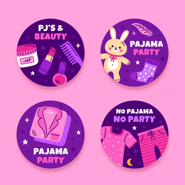 hand drawn pajamas party labels