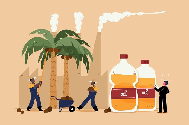 Hand drawn palm oil producing industry concept