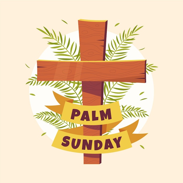 Free vector hand-drawn palm sunday illustration with cross