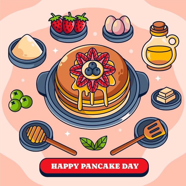 Hand drawn pancake day design elements collection