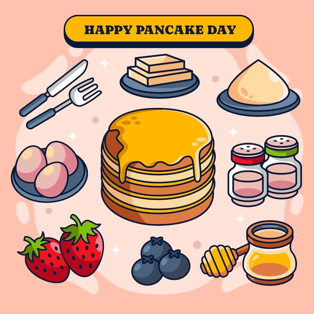 Hand drawn pancake day design elements collection