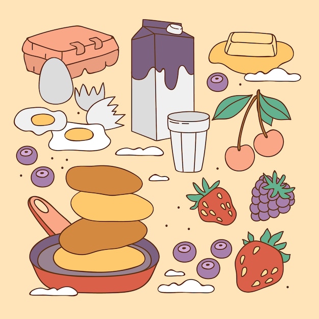 Vettore gratuito collezione di elementi di design per la giornata dei pancake disegnati a mano