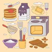 Vettore gratuito collezione di elementi di design per la giornata dei pancake disegnati a mano
