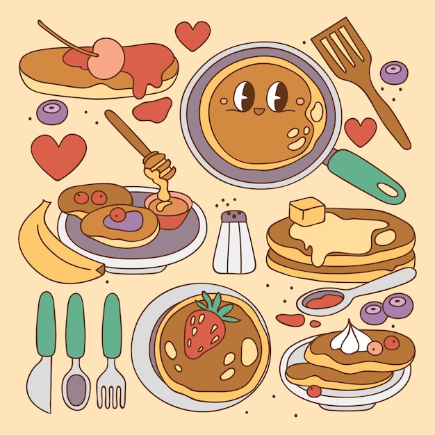 Collezione di elementi di design per la giornata dei pancake disegnati a mano