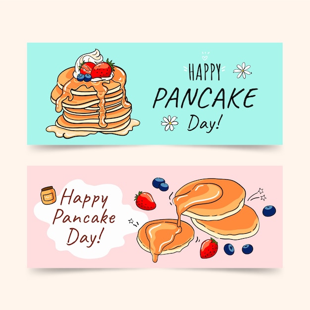 Free vector hand drawn pancake day horizontal banners set