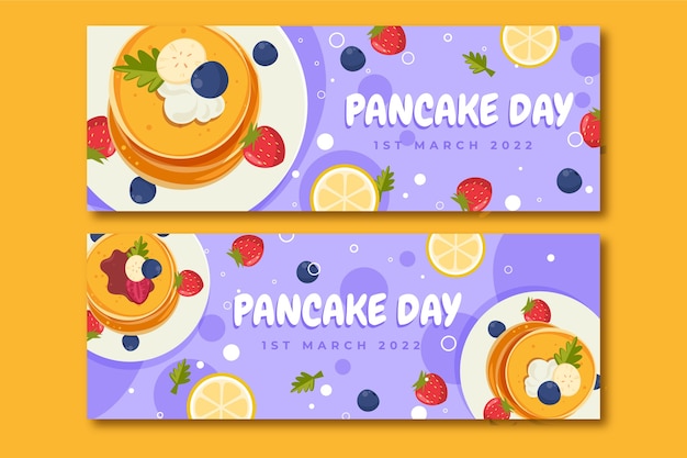 Vettore gratuito set di banner orizzontali per il giorno del pancake disegnato a mano