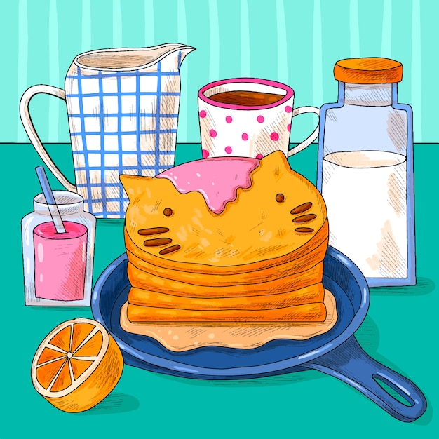 Vettore gratuito illustrazione disegnata a mano del giorno dei pancake