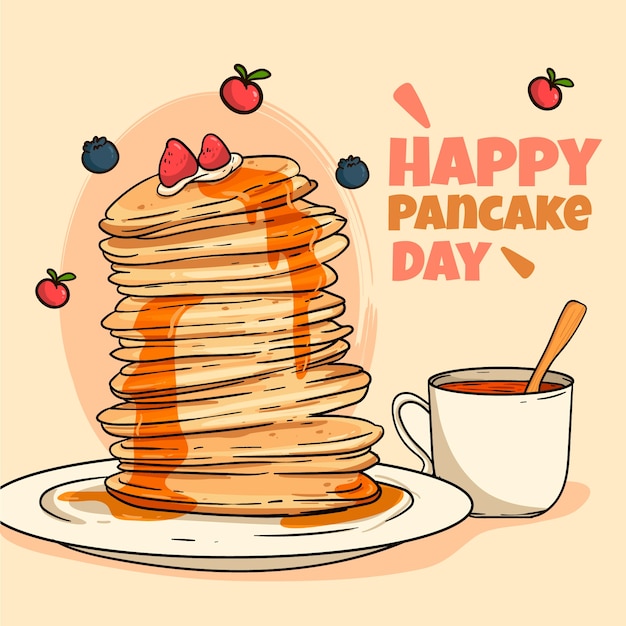 Vettore gratuito illustrazione disegnata a mano del giorno dei pancake