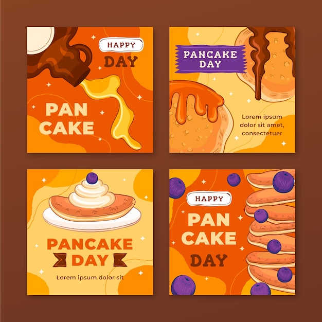 Vettore gratuito collezione di post di instagram del giorno del pancake disegnato a mano