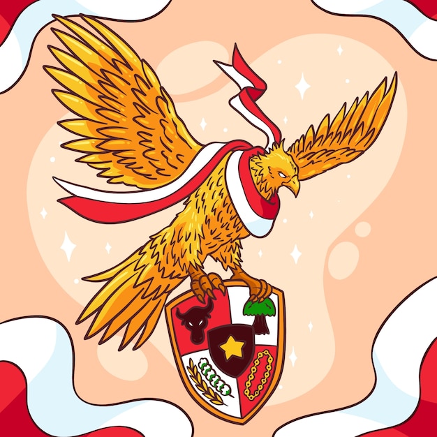 Illustrazione disegnata a mano del giorno della pancasila con garuda