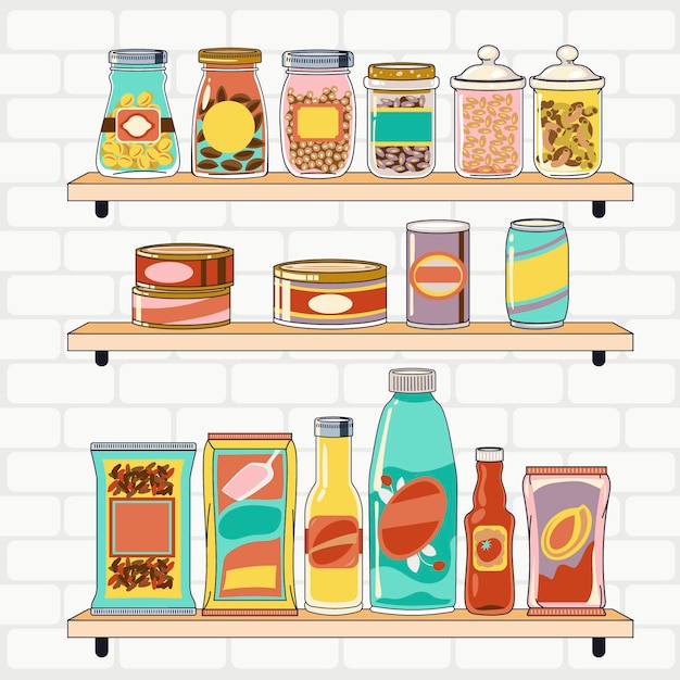 Free vector hand drawn pantry with different foods