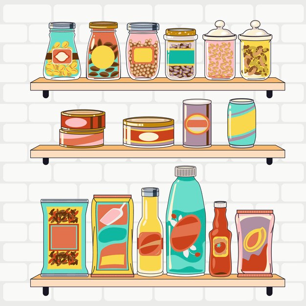 Hand drawn pantry with different foods