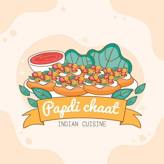 Vettore gratuito cucina indiana papdi chaat disegnata a mano