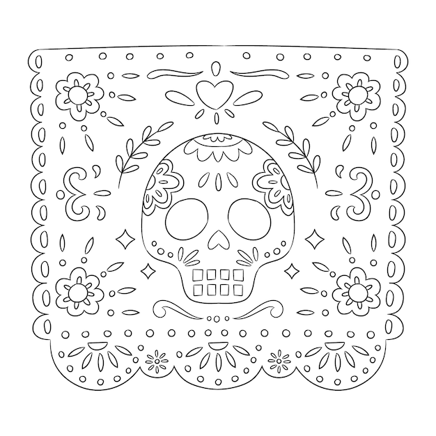 Free Vector hand drawn papel picado coloring page illustration