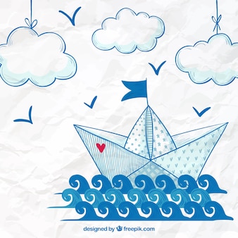 Hand drawn paper boat background