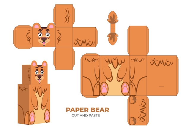 Ручной обращается шаблон papercraft с медведем