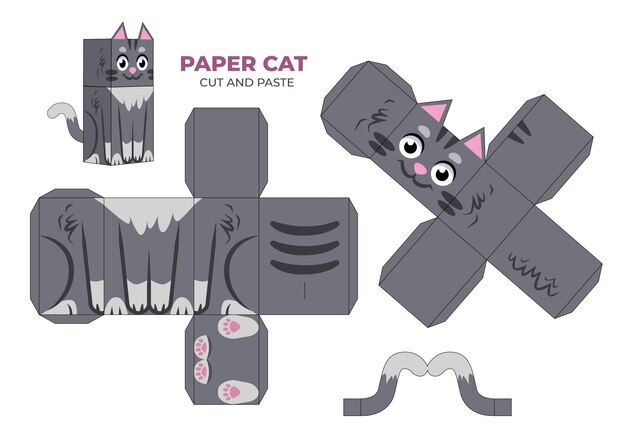 Ручной обращается шаблон papercraft с кошкой