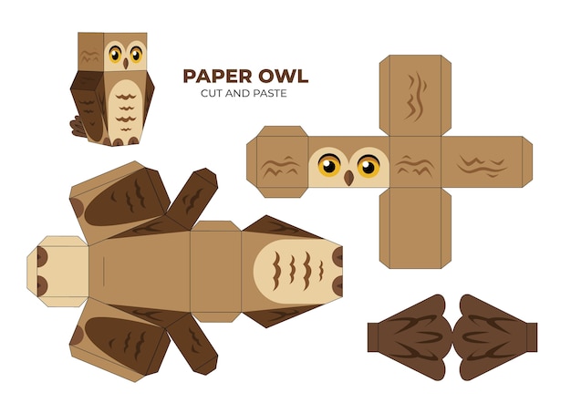 Hand drawn papercraft template with owl