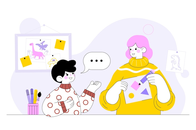 Free Vector hand drawn parent helping child learn