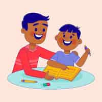 Free vector hand drawn parents helping children with homework illustration