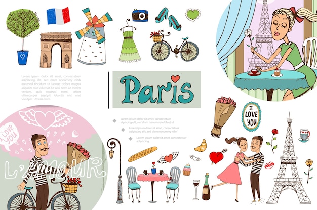 Hand drawn paris elements concept