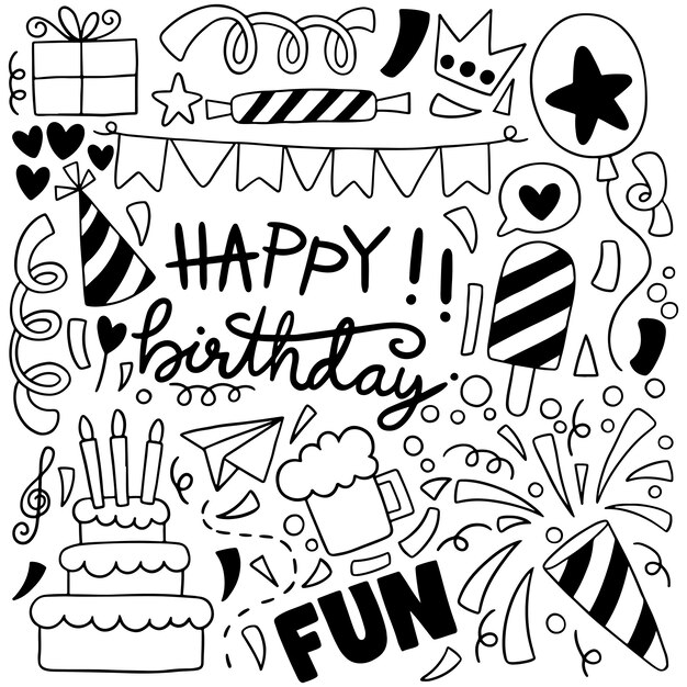Hand Drawn Party Doodle Happy Birthday Ornaments Background