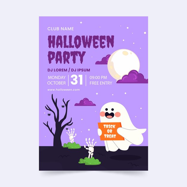 Hand drawn party invitation template for halloween celebration