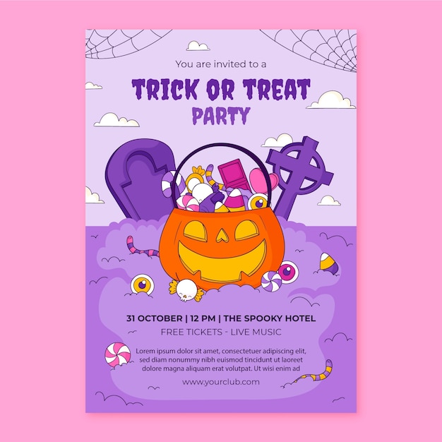 Free vector hand drawn party invitation template for halloween celebration