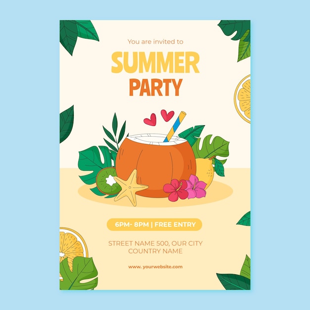 Hand drawn party invitation template for summer season