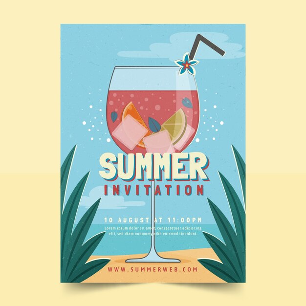 Hand drawn party invitation template for summer season