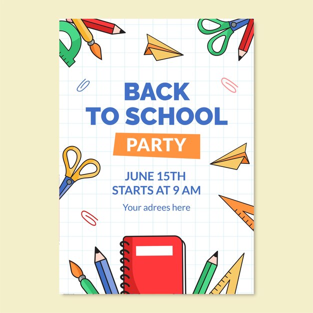 hand drawn party poster template for back to school