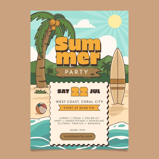 Free vector hand drawn party poster template for summer season