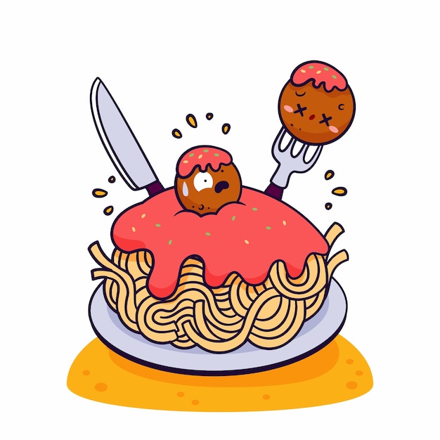 Hand drawn pasta cartoon illustration