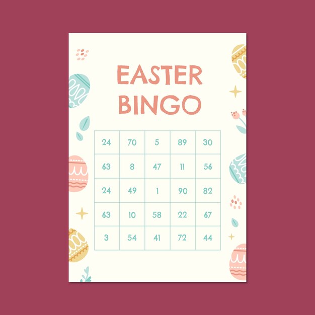 Hand drawn pastel easter bingo card