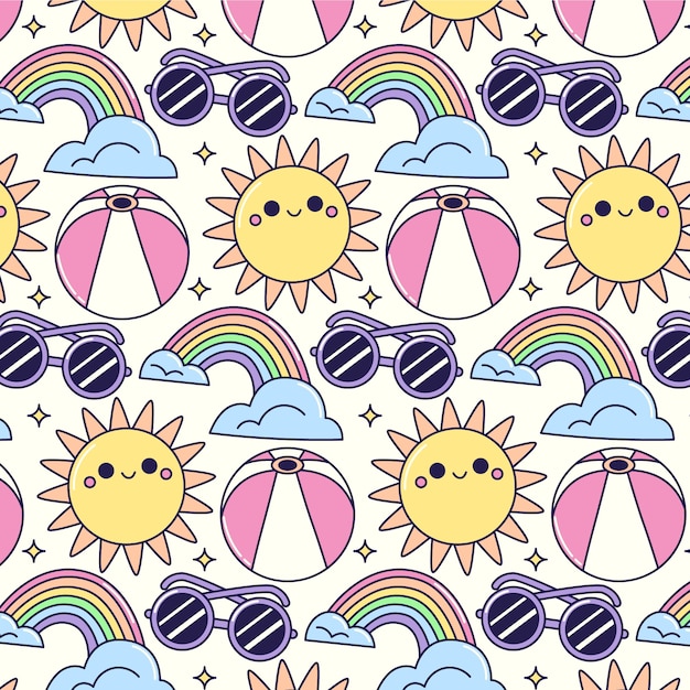 Hand drawn pastel summer pattern design