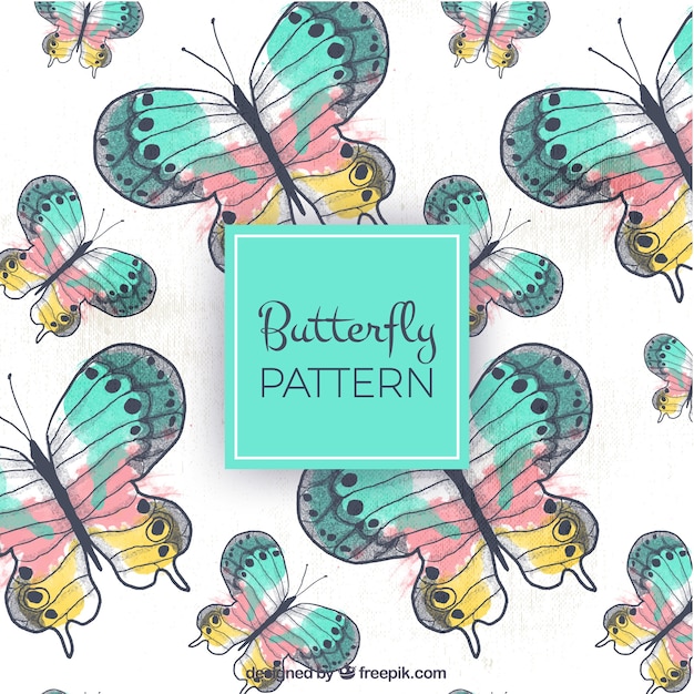 Hand-drawn pattern of colored butterflies