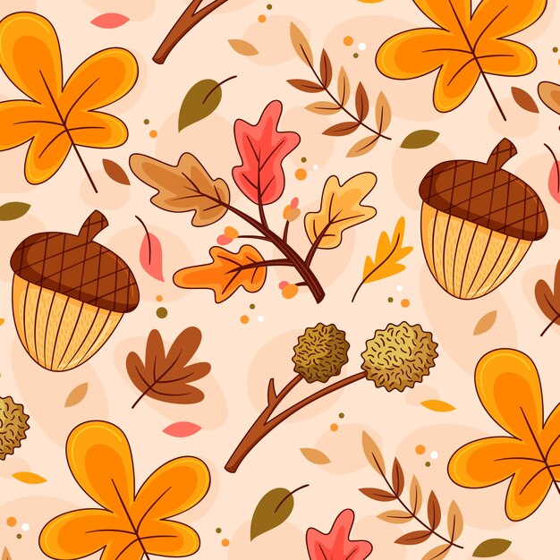 秋の季節のために手描きのパターンデザイン