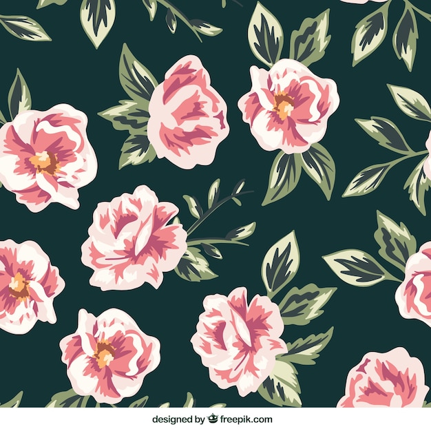Hand-drawn pattern of flowers in pink tones