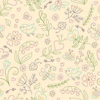 Hand drawn pattern for valentines day or wedding. floral seamless pattern in doodle style. symbol of spring. vector illustration in doodle style
