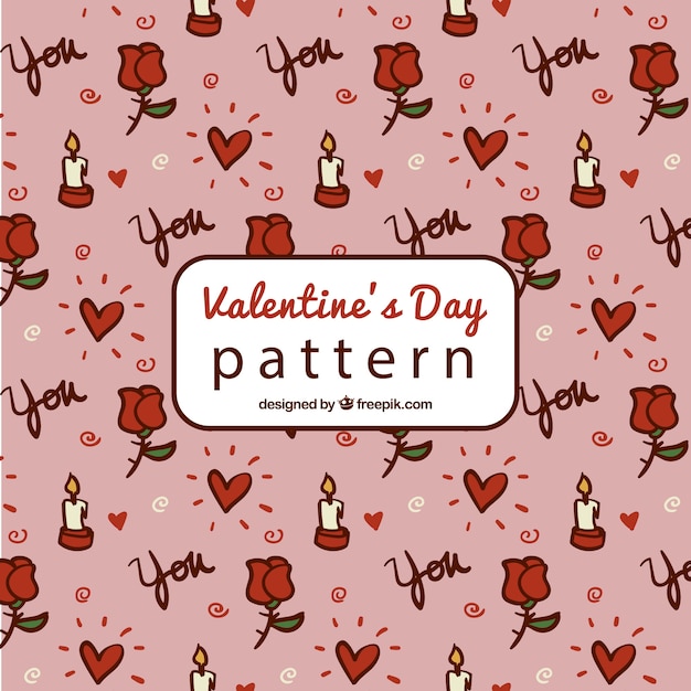 Free vector hand-drawn pattern with candles and hearts for valentine's day