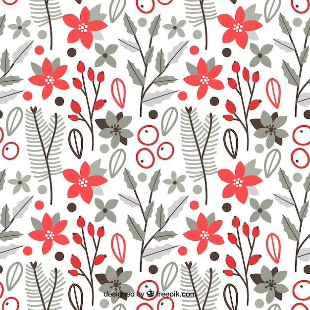 Free vector hand-drawn pattern with grey and red floral decoration