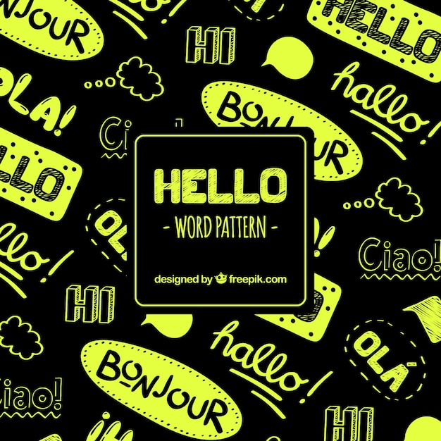 Free vector hand drawn pattern with hello word in different languages