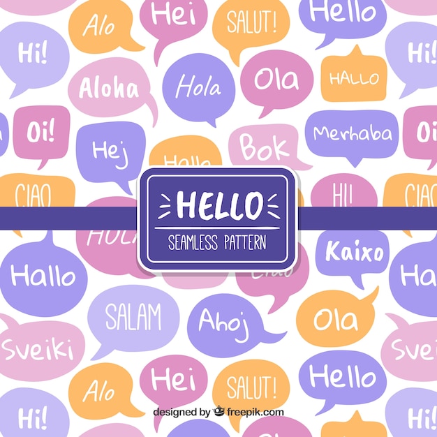 Free vector hand drawn pattern with hello word in different languages